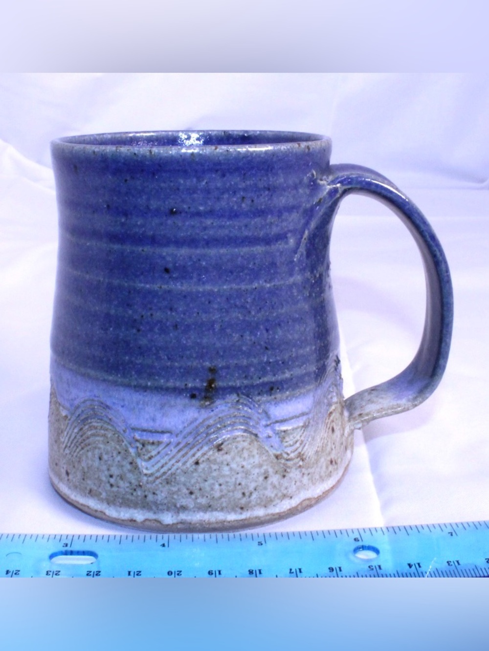 Blue Glazed Ceramic Mug with Textured Speckled Cream Base Stoneware